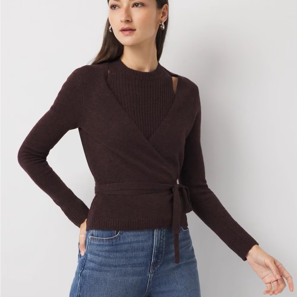 White House Black Market deep purple wrap shirt (tank and sweater attached)